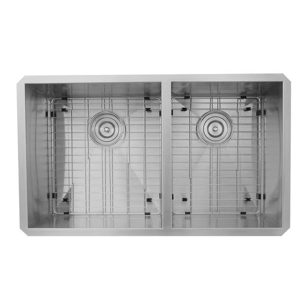 32 Inch Pro Series 55/45 Offset Double bowl Undermount Zero Radius Stainless Steel Kitchen Sink, Nantucket Sinks, Mfr#: ZR3219-OS-16