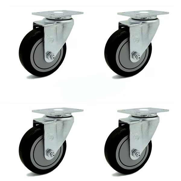 4 Inch Black Polyurethane Wheel Swivel Top Plate Caster Set, Service Caster, Mfr#: SCC-20S414-PPUB-BLK-TP3-4