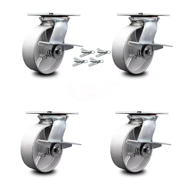 6 Inch Semi Steel Caster Set with Ball Bearings and Brakes/Swivel Locks SCC, Service Caster, Mfr#: SCC-35S620-SSB-SLB-BSL-4