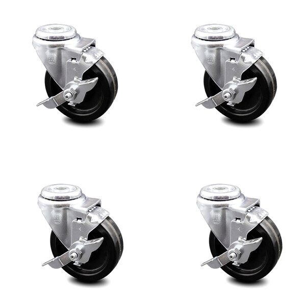 4 Inch Phenolic Wheel Swivel Bolt Hole Caster Set with Brake, Service Caster, Mfr#: SCC-BH20S414-PHR-TLB-4