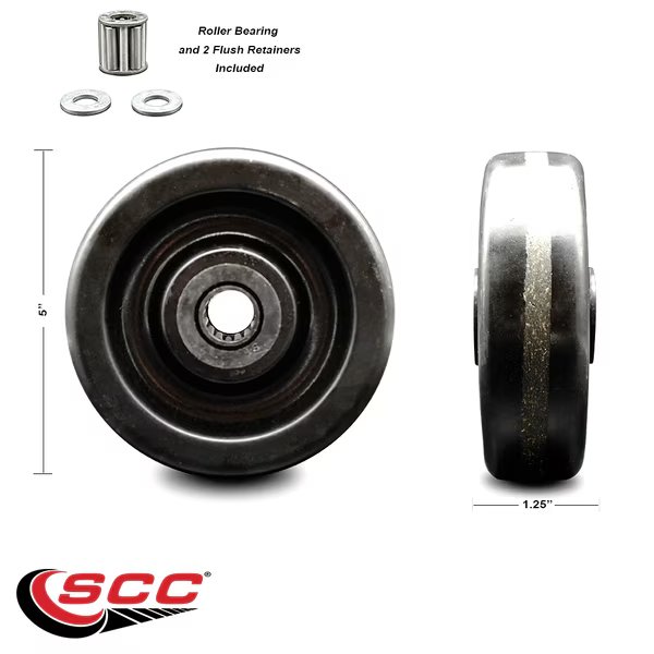 SCC - 5" Phenolic Wheel Only w/Roller Bearing - 1/2" Bore - 600 lbs Capacity, Service Caster, Mfr#: SCC-PHR514