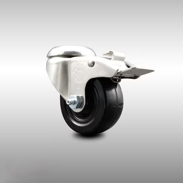 3 Inch 316SS Soft Rubber Swivel Bolt Hole Caster with Total Lock Brake SCC, Service Caster, Mfr#: SCC-SS316BHTTL20S314-SRS
