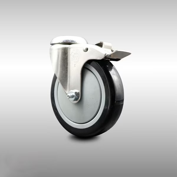 5 Inch 316SS Black Polyurethane Swivel Bolt Hole Caster with Total Lock Brake, Service Caster, Mfr#: SCC-SS316BHTTL20S514-PPUB-BLK