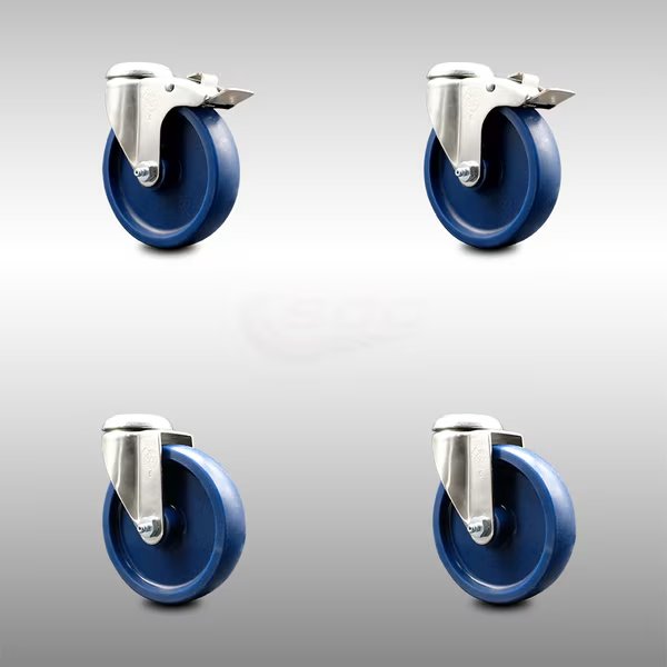 5 Inch 316SS Solid Polyurethane Swivel Bolt Hole Caster Set with 2 Lock Brake, Service Caster, Mfr#: SCC-SS316BHTTL20S514-SPUS-2-S-2