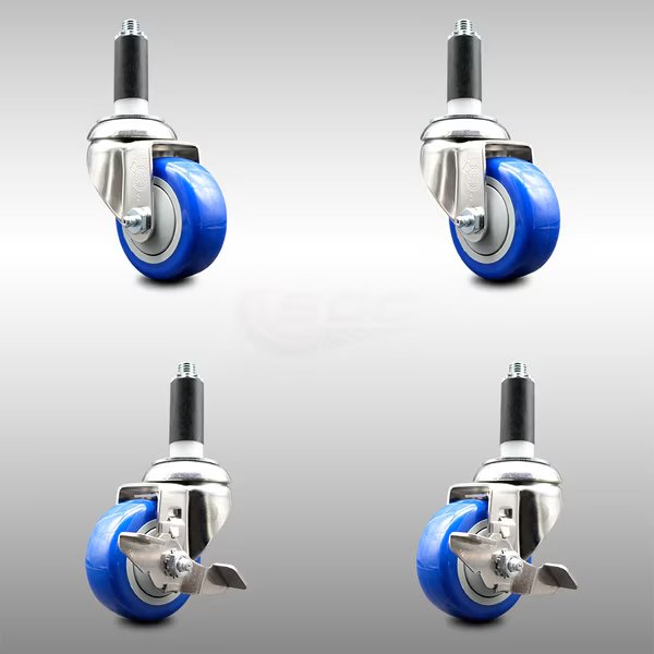 3 Inch 316SS Blue Poly Swivel 1-1/8 Inch Expanding Stem Caster Brake SCC, 2PK, Service Caster, Mfr#: SS316EX20S314-PPUB-BLUE-2-TLB-2-118