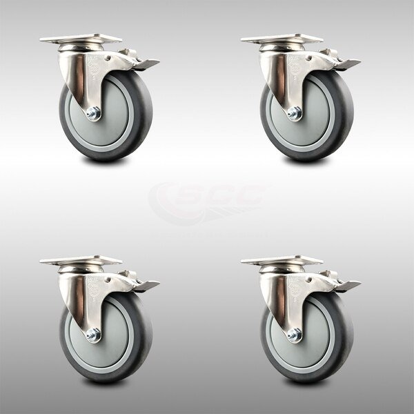 5 Inch 316SS Thermoplastic Rubber Swivel Top Plate Caster Set Total Lock Brake, Service Caster, Mfr#: SCC-SS316TTL20S514-TPRB-4
