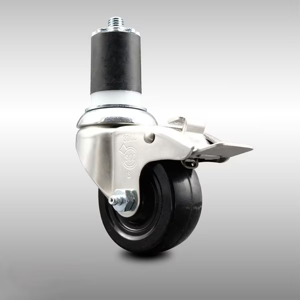 3 Inch 316SS Hard Rubber Swivel 1-3/4 Inch Expanding Stem Caster Lock Brake SCC, Service Caster, Mfr#: SCC-SS316TTLEX20S314-HRS-134