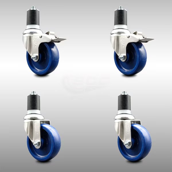 4 Inch 316SS Solid Poly Swivel 1-3/4 Inch Expanding Stem Caster Lock Brake, 2PK, Service Caster, Mfr#: SCC-SS316TTLEX20S414-SPUS-2-S-2-134