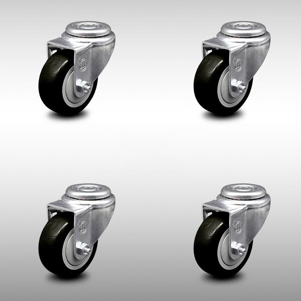 3 Inch SS Black Polyurethane Wheel Swivel Bolt Hole Caster Set, Service Caster, Mfr#: SCC-SSBH20S314-PPUB-BLK-4