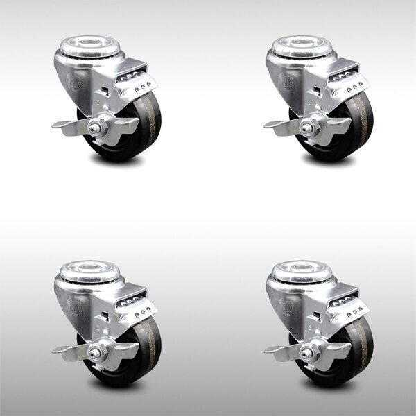 3.5 Inch SS Phenolic Wheel Swivel Bolt Hole Caster Set with Brake, Service Caster, Mfr#: SCC-SSBH20S3514-PHS-TLB-4
