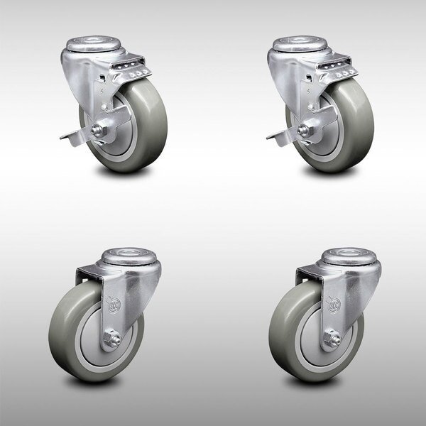 4 Inch SS Gray Polyurethane Wheel Swivel Bolt Hole Caster Set with 2 Brake SCC, Service Caster, Mfr#: SCC-SSBH20S414-PPUB-TLB-2-S-2