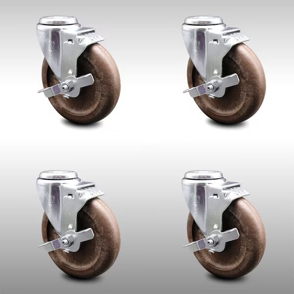 4 Inch SS High Temp Glass Filled Nylon Swivel Bolt Hole Caster Set with Brake, Service Caster, Mfr#: SCC-SSBH20S514-GFNSHT-TLB-4
