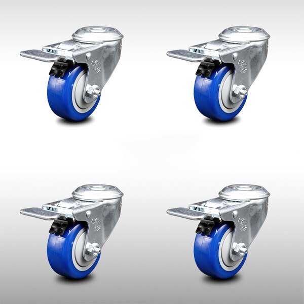 3 Inch SS Blue Polyurethane Swivel Bolt Hole Caster Set with Total Lock Brake, Service Caster, Mfr#: SCC-SSBHTTL20S314-PPUB-BLUE-4