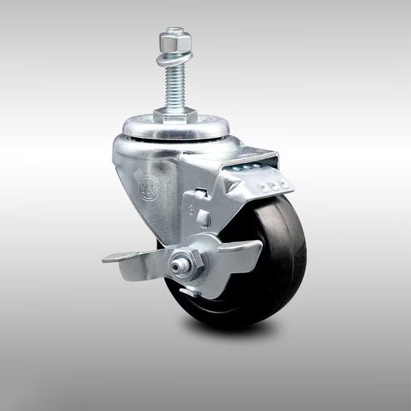 3 Inch SS Hard Rubber Wheel Swivel 3/8 Inch Threaded Stem Caster with Brake SCC, Service Caster, Mfr#: SCC-SSTS20S314-HRS-TLB-381615