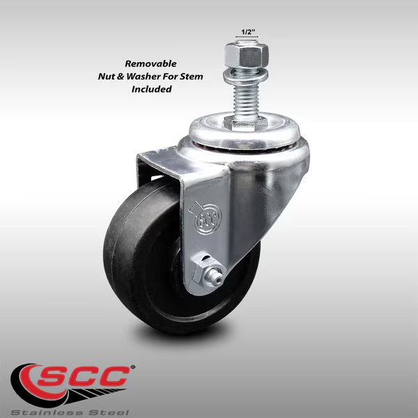 3 Inch SS Soft Rubber Wheel Swivel ½ Inch Threaded Stem Caster, Service Caster, Mfr#: SCC-SSTS20S314-SRS-121315