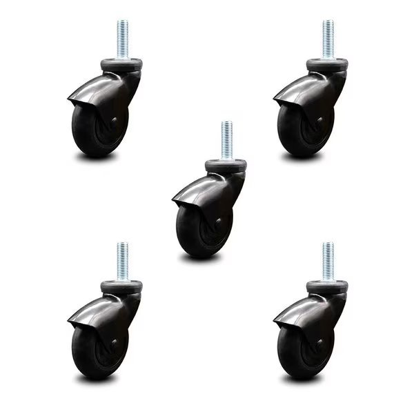 3 Inch Black Hooded Neoprene Rubber ½ Inch Threaded Stem Casters SCC, 5PK, Service Caster, Mfr#: SCC-TS03S310-NPRB-BK-121315-5