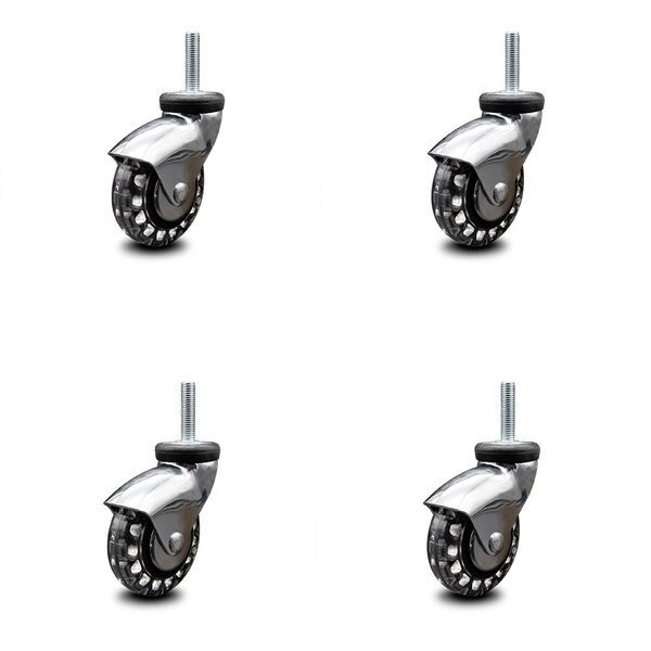 3 Inch Bright Chrome Hooded Polyurethane 10mm Threaded Stem Casters SCC, 4PK, Service Caster, Mfr#: SCC-TS03S310-PPUBD-BC-M1015-4