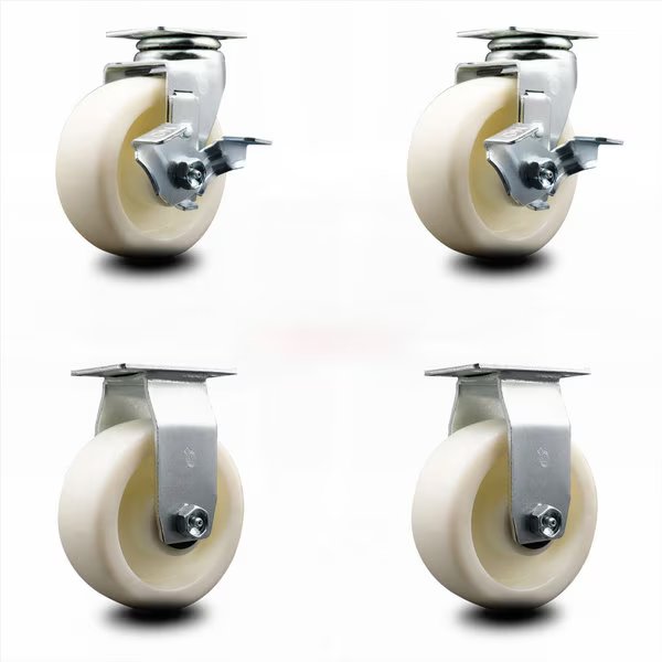 5 Inch Nylon Caster Set with Roller Bearings 2 Brakes 2 Rigid SCC, Service Caster, Mfr#: SCC-20S520-NYR-TLB-2-R-2