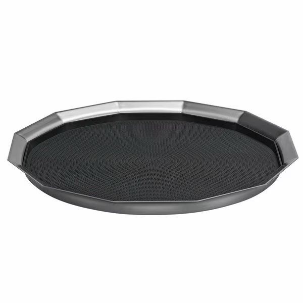 Paneled Tray with Removable Insert, 14diameter, Stainless Steel, Brushed, Service Ideas, Mfr#: TRPN1614RIBS