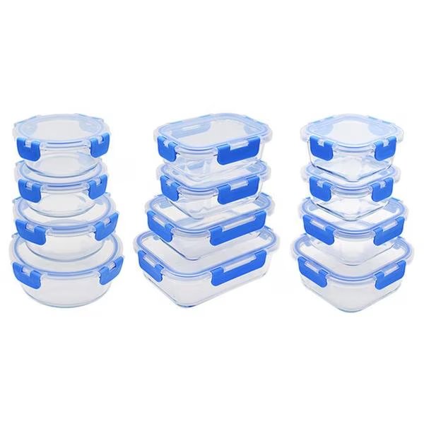12 Sets Glass Container With Blue Lid, Nutrichef, Mfr#: NCGLBU