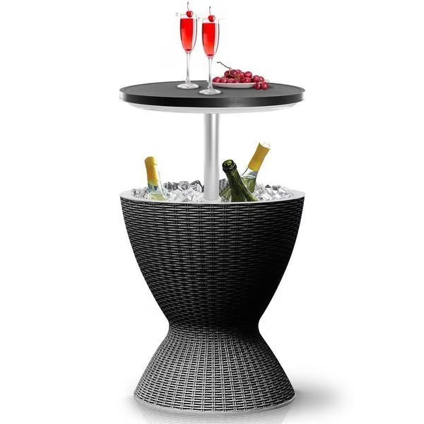 Cool Bar Outdoor Patio Furniture and Hot Tub Side Table with 7.5 Gallon Beer and Wine Cooler (Black), Serenelife, Mfr#: SLBUB795