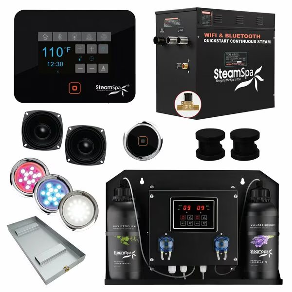 10.5kW QuickStart Steam Bath Generator with Dual Aroma Pump in Matte Black, Steamspa, Mfr#: BKT1050MK-ADP