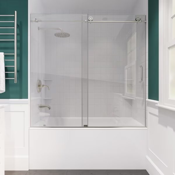 Raymore 60" x 62" Frameless Sliding Tub Door in Brushed Nickel, Anzzi, Mfr#: SD-AZ8080-01BN