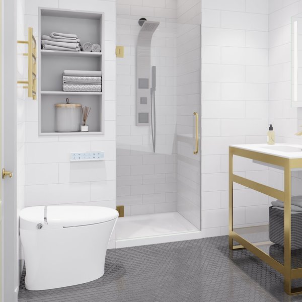 Passion 24 in. x 72 in. Frameless Hinged shower door in Brushed Gold, Anzzi, Mfr#: SD-AZ8075-01BG