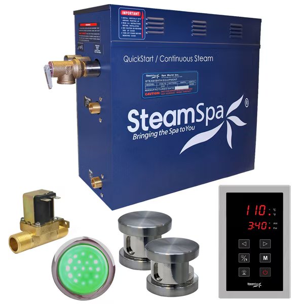 Indulgence 12 KW Bath Generator w/Auto Drain - Brushed Nickel, Steamspa, Mfr#: INT1200BN-A