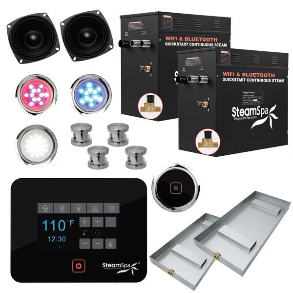 Wifi and Bluetooth 24kW Steam Bath Generator in Brushed Nickel, Steamspa, Mfr#: BKT2400BN-A
