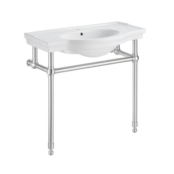 34.5 in. Console Sink in Brushed Nickel with Ceramic Counter Top, Anzzi, Mfr#: CS-FGC003-BN