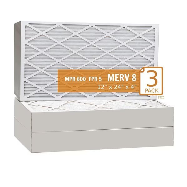 Air Filter, 12x24x4 Key Pleat  - MERV 8 (3 Pack), Purolator, Mfr#: 12x24x4x1 KP (3 Pack)