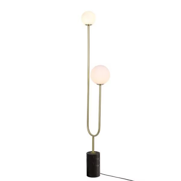 Inversione U-Shaped Floor Lamp, 2 E26 40W Max, Frosted Glass Globes, Gold, Blk Marble, 70-Inch Cord, Ambiate, Mfr#: AL10020FL