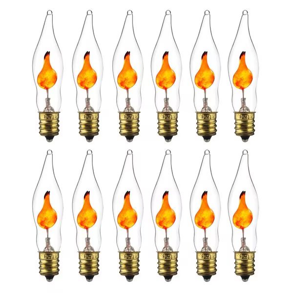 Petite Chandelier Flicker Flame Light Bulb Candelabra Base E12, Clear, 12PK, Sunlite, Mfr#: 01506-SU