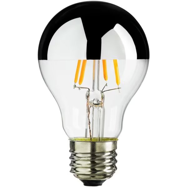 LED A19 Dimmable Decorative Silver Bowl Filament Edison Chrome Globe Light Bulb 2200K, 6PK, Sunlite, Mfr#: 80497-SU