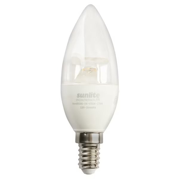 LED B10 40W Equivalent E14 Base Dimmable Clear Torpedo Chandelier Light Bulb 2700K, 3PK, Sunlite, Mfr#: 81486-SU