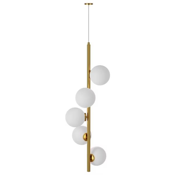 Arano Linear Globe Pendant Lght Fixture, Frosted Glass Globe Shades, Brshd Goldtone, Uses Five G9, Ambiate, Mfr#: AL10001P5