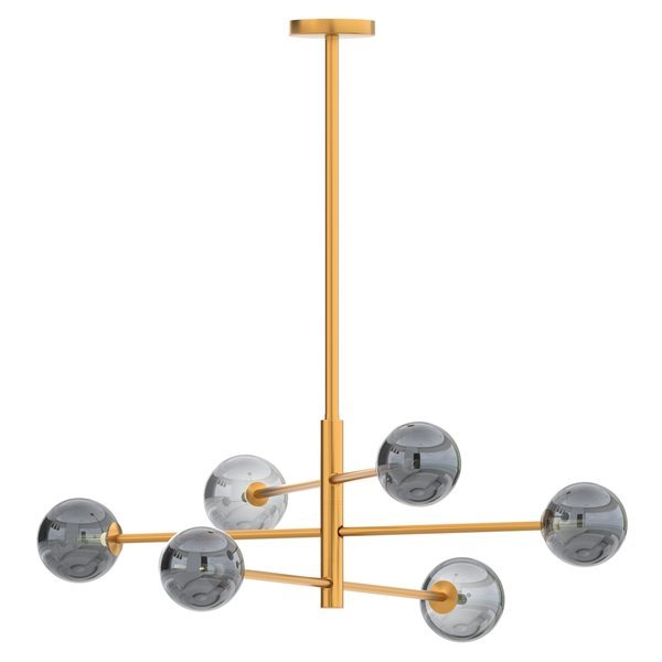 Stango Chandelier Lght Fixture, Gold, Smoked Glass, Sputnik Design, Adjust, Six G9 15W Max, Dimmable, Ambiate, Mfr#: AL10003C6