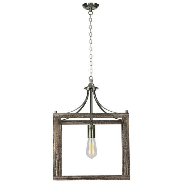 Loggia Rustic Farmhouse Pendant, Gray Wood Grain Metal Open Cage Design, Single E26 Socket, Ambiate, Mfr#: AL10005P1