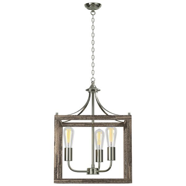 Gabbia Rustic Farmhouse Pendant, Wood Grain Metal Open Cage Design, Three E26 Sockets, Dimmable, Ambiate, Mfr#: AL10006P3