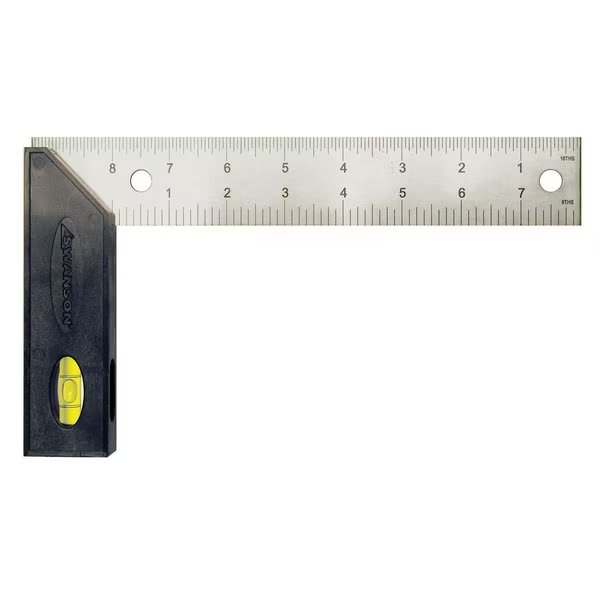 8" Speedlite® Try & Miter Square High-Impact Molded Handle with Vial, Swanson Tool, Mfr#: TS151