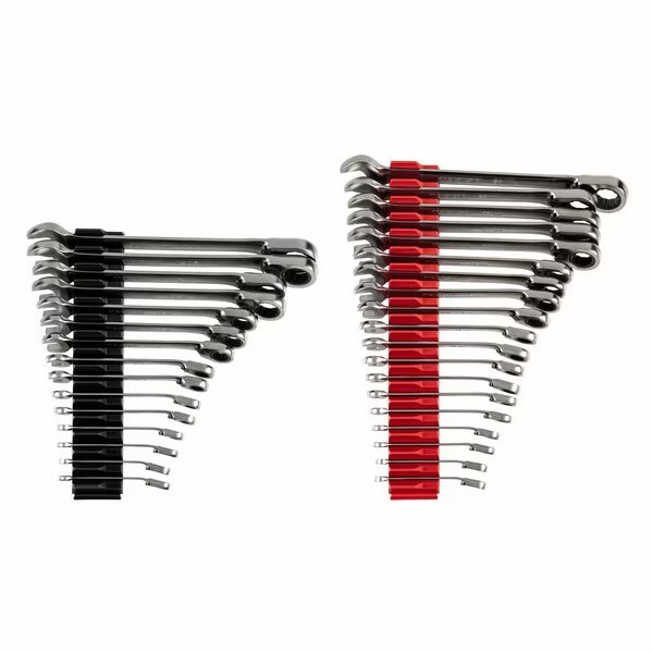 34pc Reversible 12-Point Ratcheting Combination Wrench Set w/ Modular Organizer (1/4-1 in, 6-24 mm), Tekton, Mfr#: WRC94305