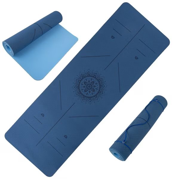 Yoga Mat with Alignment Marks - Lightweight Exercise Mat with Carry Strap Blue, Wakeman, Mfr#: 80-FIT1002