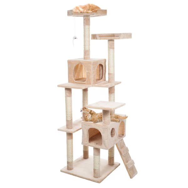 Pet Adobe Cat Tree House, Multi-Level, Scratching Posts, Condos, Perches & Toys, 66-"Tall, Beige, Pet Adobe, Mfr#: 367508WFD