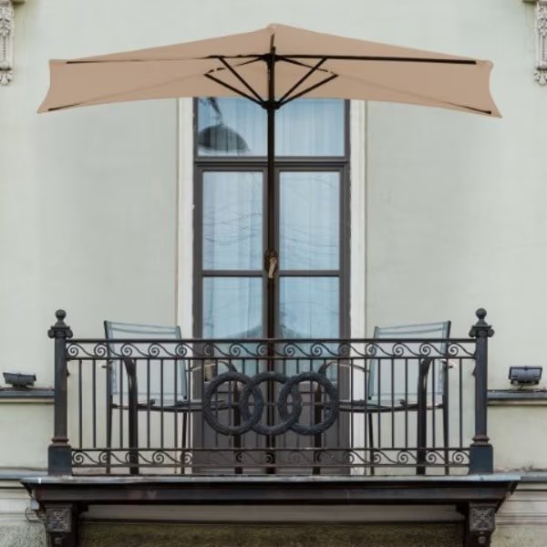 Nature Spring 9 Foot Half-Canopy Patio Umbrella, Sand, Nature Spring, Mfr#: 243289QSR