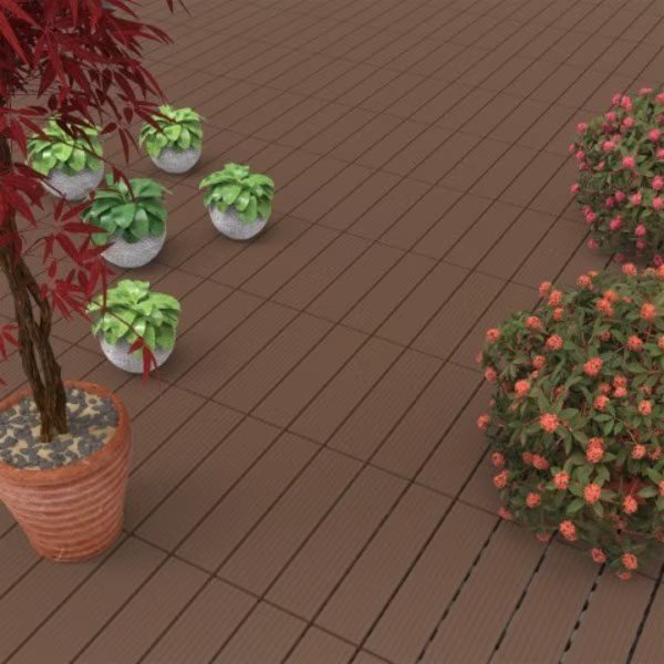 6-piece Patio and Deck Tiles, Interlocking Slat Pattern Outdoor Floor Pavers Weather Resistant, Brown, Nature Spring, Mfr#: 332880JIS