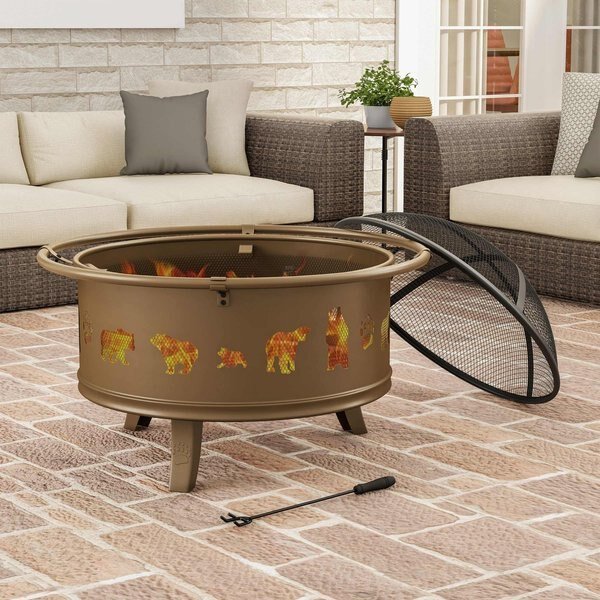 5-Pc Fire Pit with Bear Cutouts, Gold, Pure Garden, Mfr#: 50-LG1202