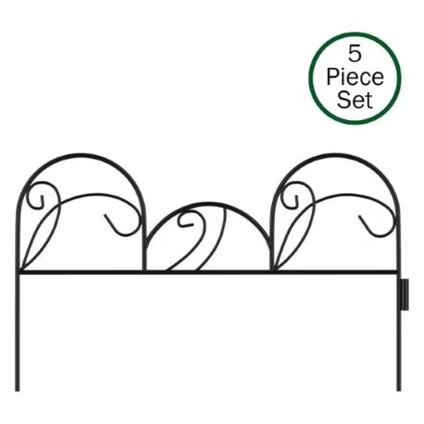 Set of 5 Metal Garden Fencing Panels of Mimosa Decorative Edging Flower Beds and Landscaping Black, Nature Spring, Mfr#: 440967MNX