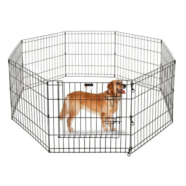 Pet Adobe Folding Metal Playpen with Eight 24 "x 24 "Panels with Latching Door for Dogs Black, Pet Adobe, Mfr#: 599926MWM