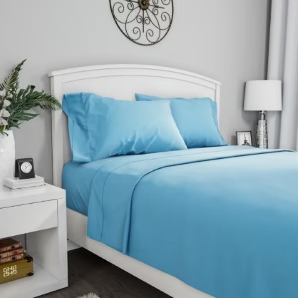 Brushed Microfiber 3-piece Bed Linens with Fitted, Flat Sheet, and Pillowcase (Twin, Light Blue), Hastings Home, Mfr#: 545337AFD